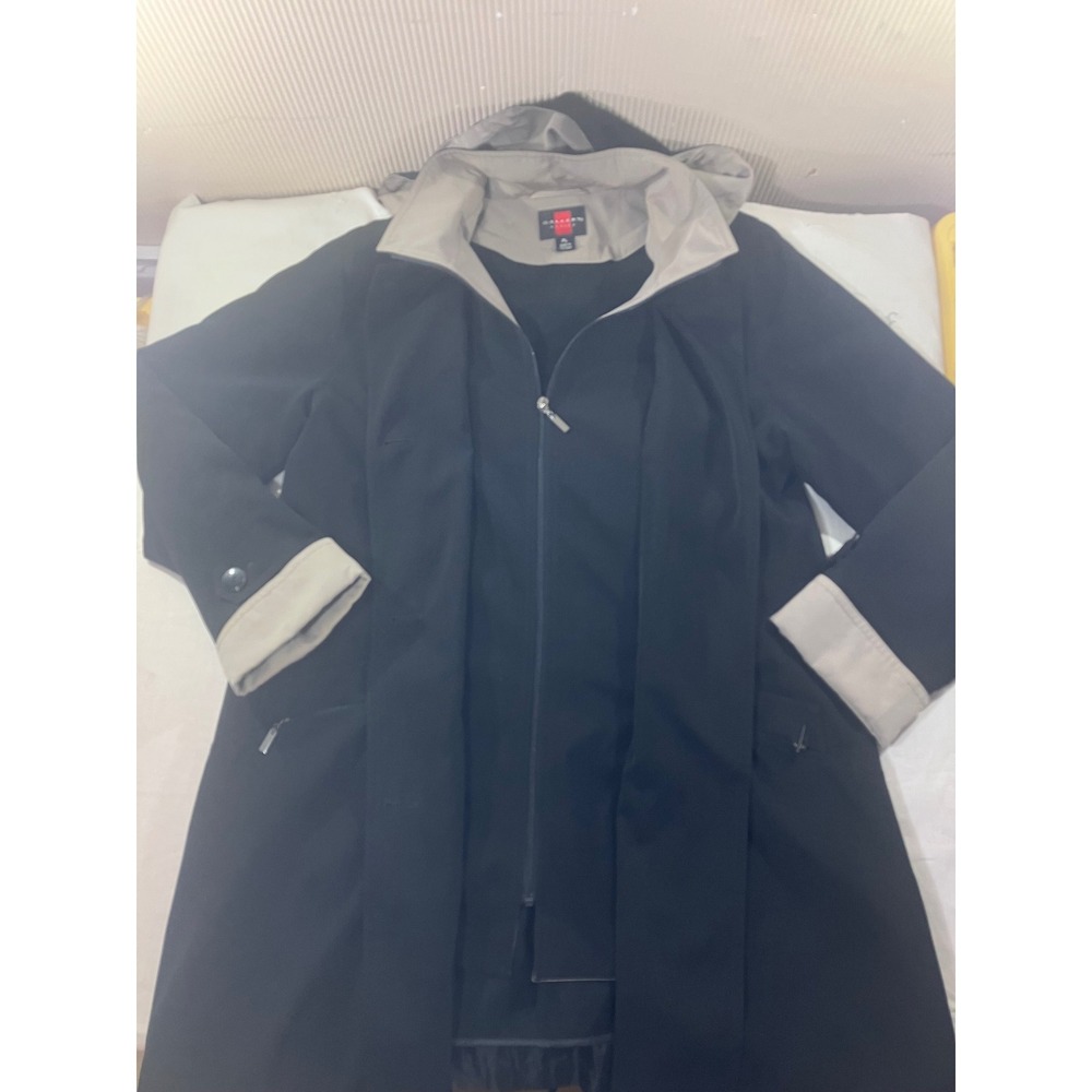 Gallery Petite Black Beige Hooded Trench‎ Coat Women PL